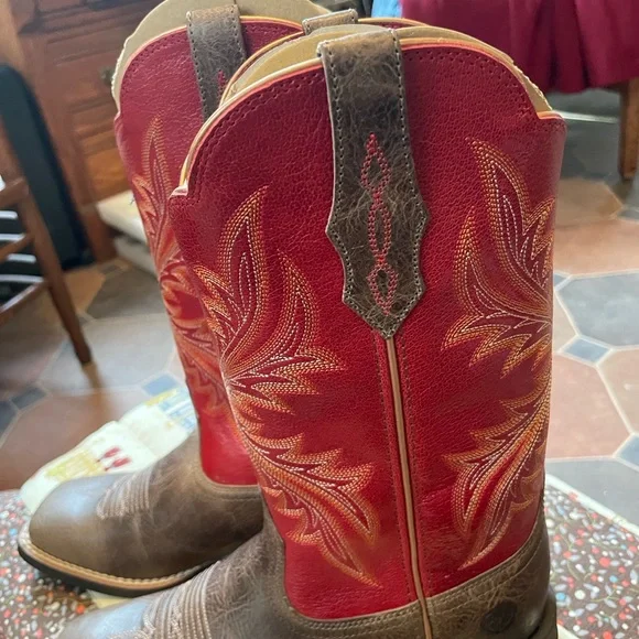 Ariat Red and Brown Heeled Boots - Picture 6 of 12
